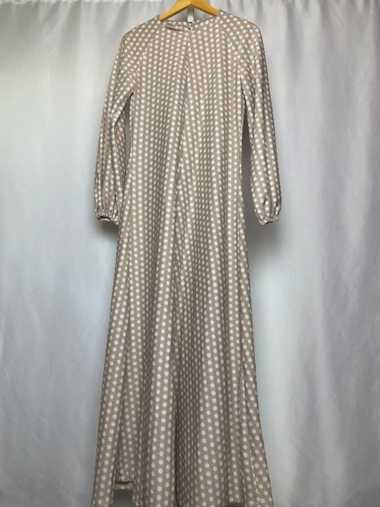 Dresses & Skirts - Vintage Womenʻs Hand Sewn Long Sleeved Neutral Polka Dot Muʻumuʻu Maxi Dress
